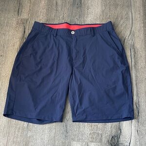 Men's Navy Flat Front Shorts with Red Accent